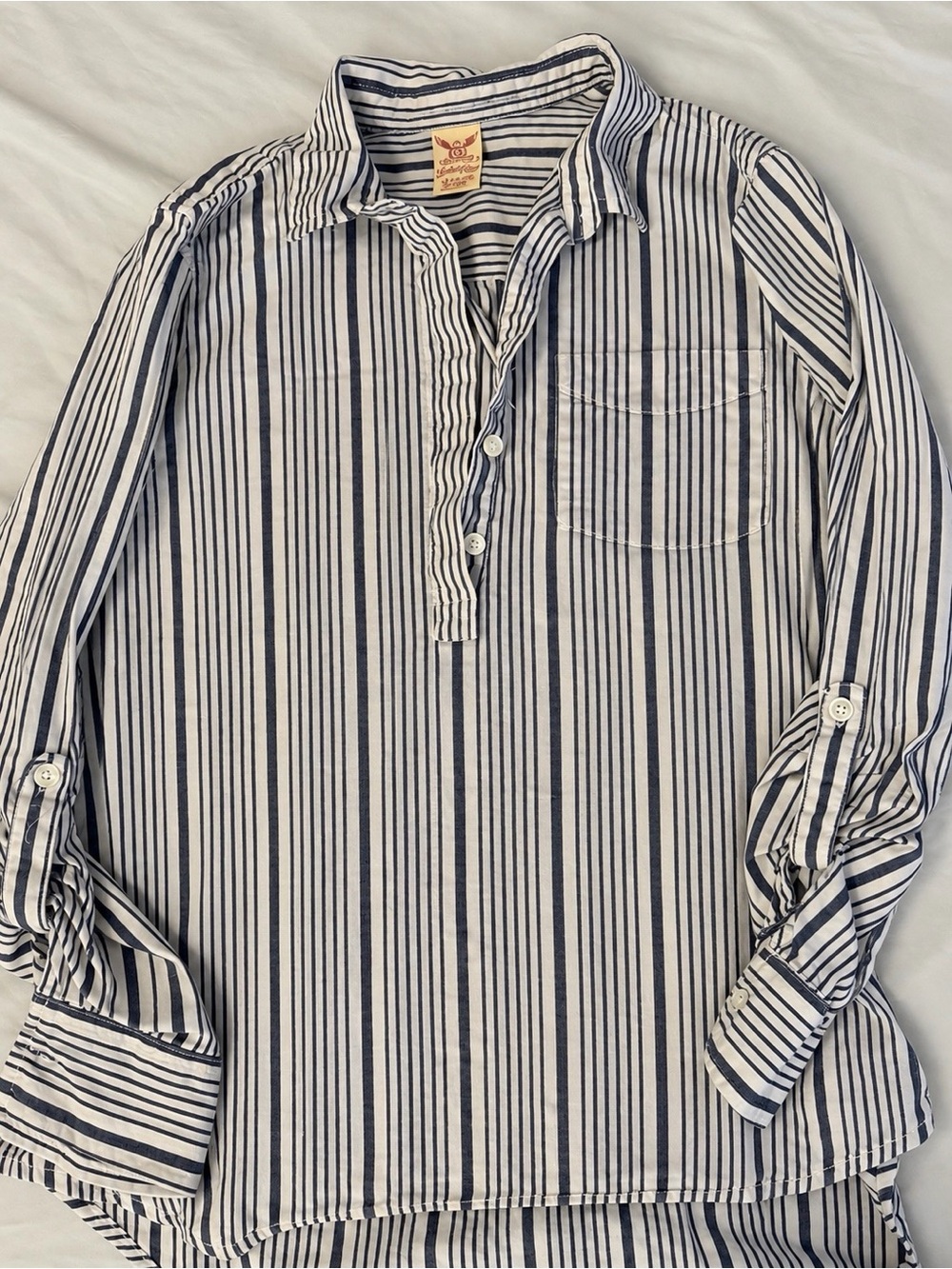 Faded Glory Navy and White Striped Button-Down Shirt
